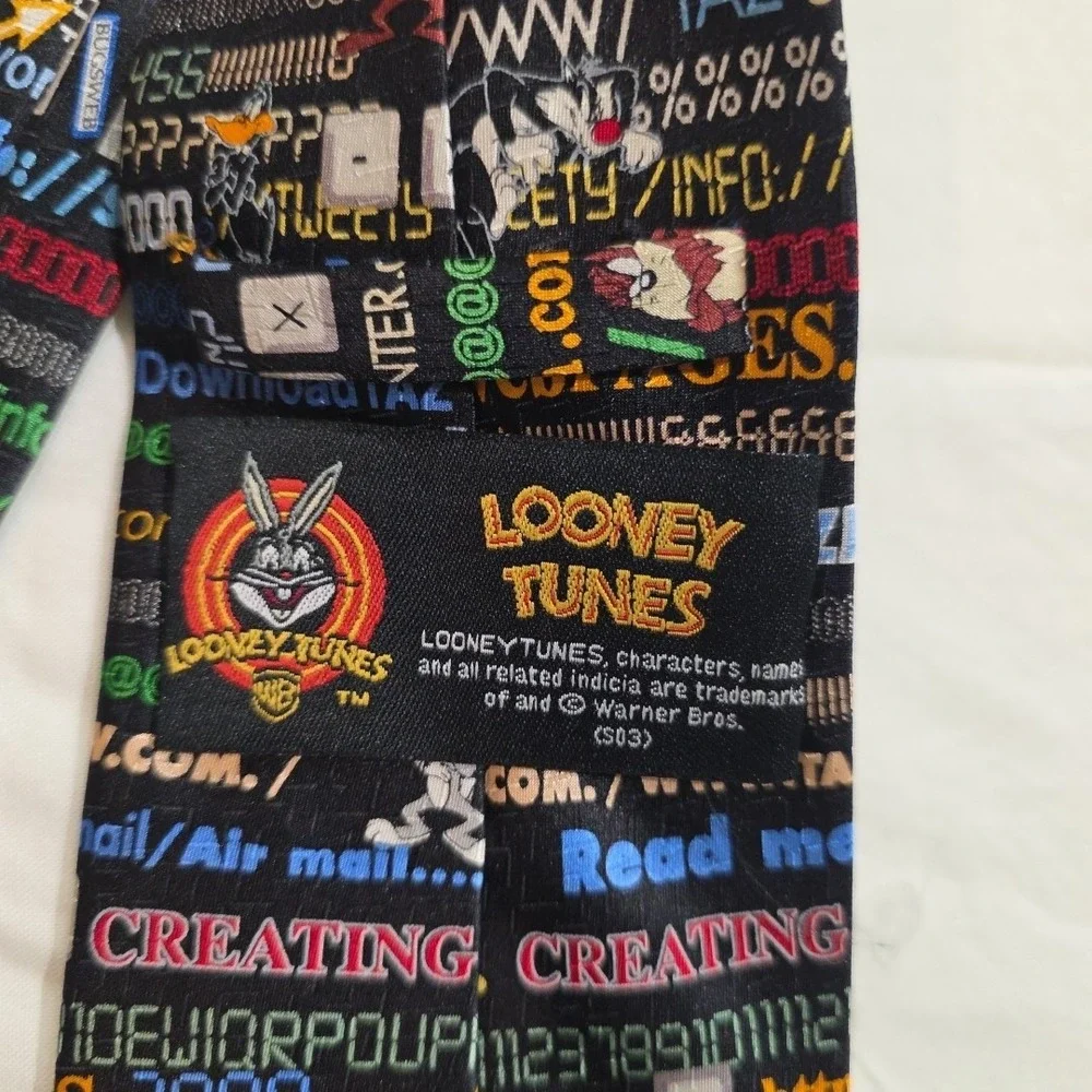 Vtg Looney Tunes Tie Bugs Daffy Taz Tweety Computer Code Necktie 58